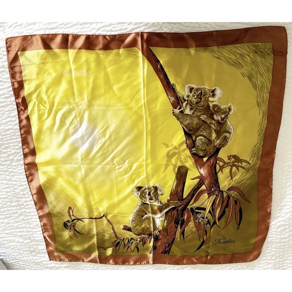 Vintage 1950s Heil AUSTRALIA Souvenir Scarf~ Koalas & Sun Signed - FLAW*